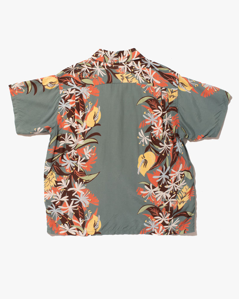 Japanese Repro Shirt, Aloha Short Sleeve, Sun Surf Brand, Green with Flowers - S
