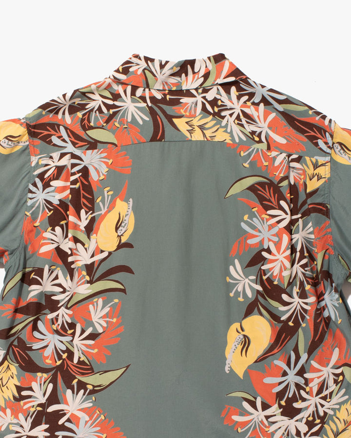 Japanese Repro Shirt, Aloha Short Sleeve, Sun Surf Brand, Green with Flowers - S