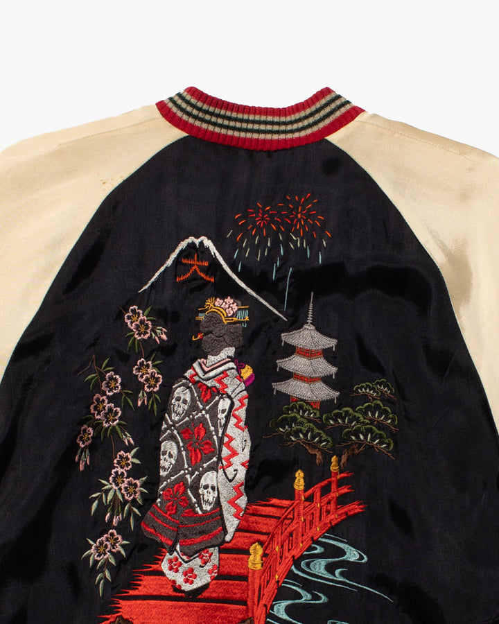 Japanese Repro Souvenir Jacket, Reversible, Cropped Heads, Sakura and Geisha - S