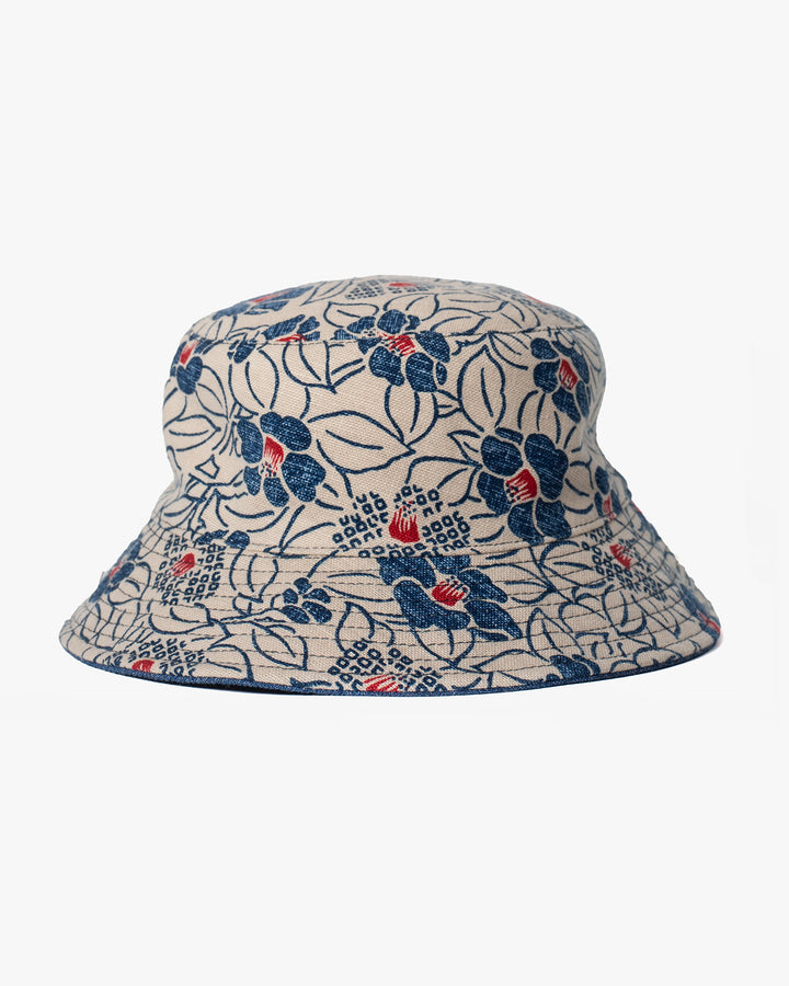 Kiriko Original Bucket Hat, Reversible, Cream Tsubaki Denim