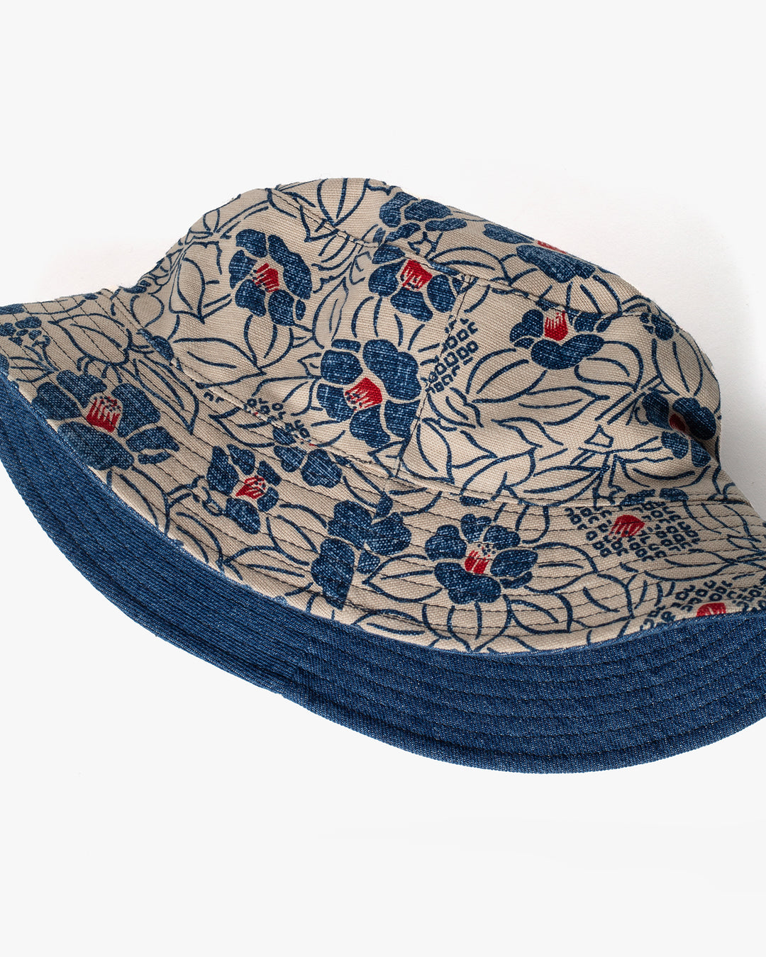 Kiriko Original Bucket Hat, Reversible, Cream Tsubaki Denim