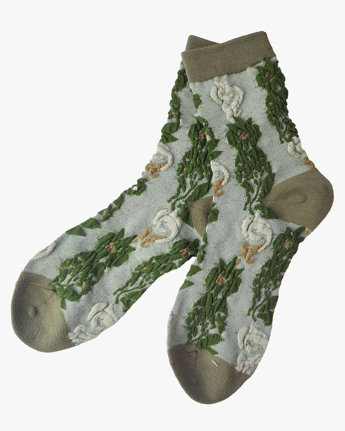 Tourtiwi, Retro Green Floral Pattern, Crew Socks