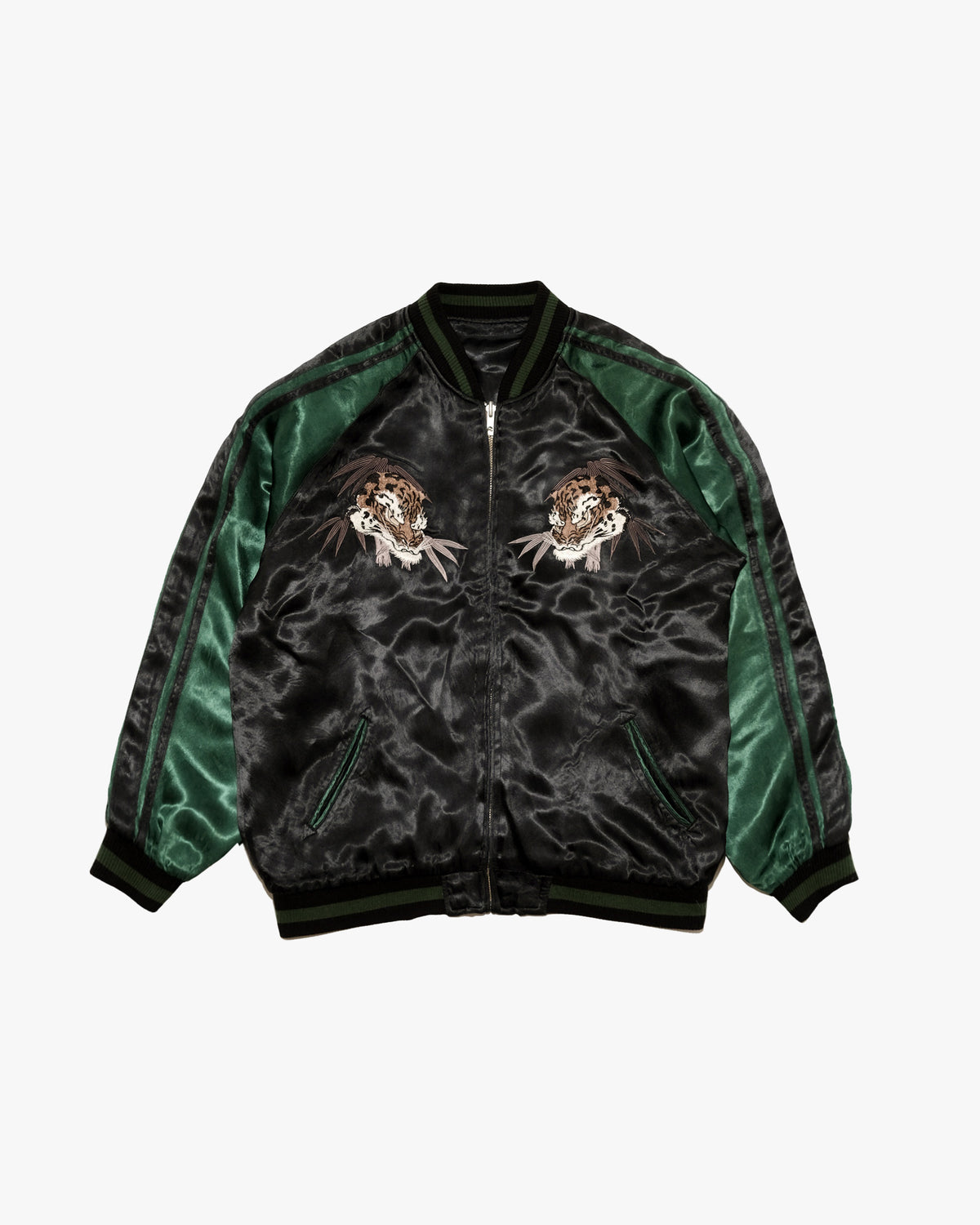 Japanese Repro Souvenir Jacket, Reversible, XL, Japanese Classic Script, Tigers on Black and Green