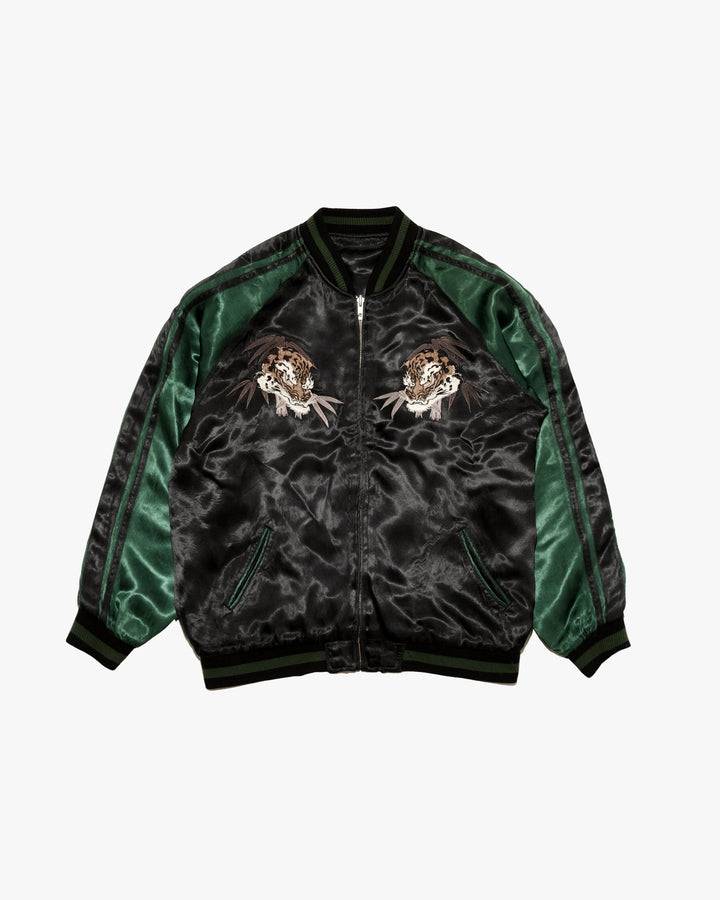 Japanese Repro Souvenir Jacket, Reversible, XL, Japanese Classic Script, Tigers on Black and Green