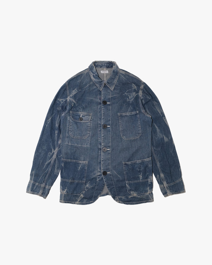 Japanese Repro Denim Jacket, L, Eternal, Faded Wash Blue with Bleached Details