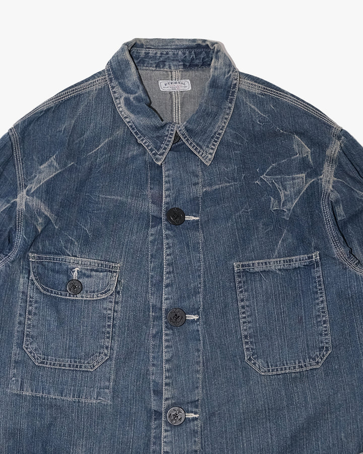 Japanese Repro Denim Jacket, L, Eternal, Faded Wash Blue with Bleached Details