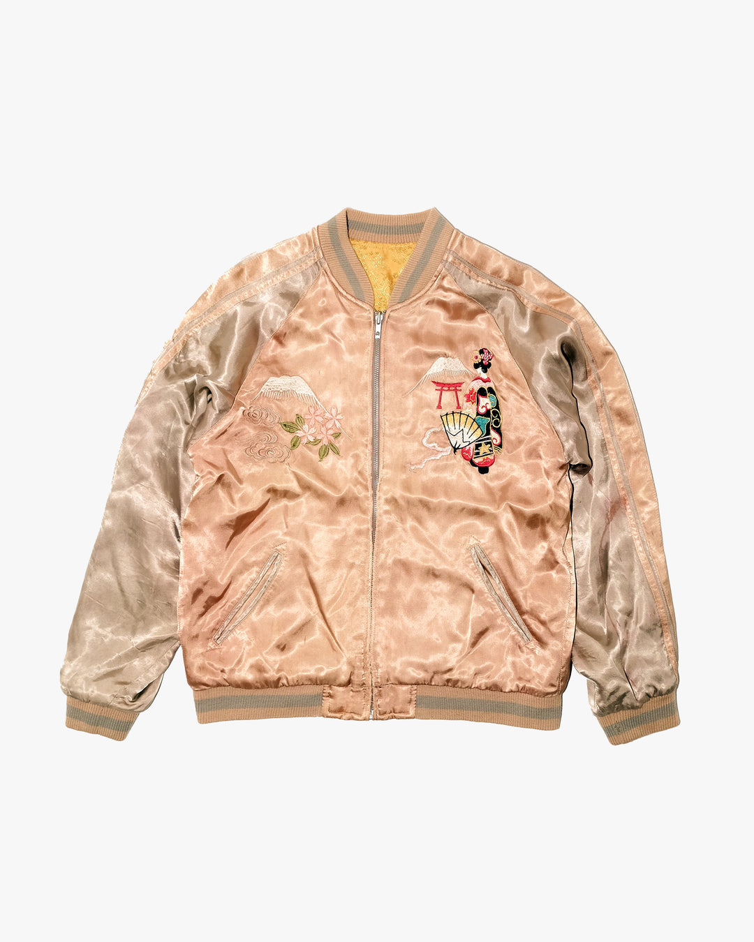 Japanese Repro Souvenir Jacket, Reversible, M, Japanese Classic Script, Mt. Fuji and Hawk on Gold