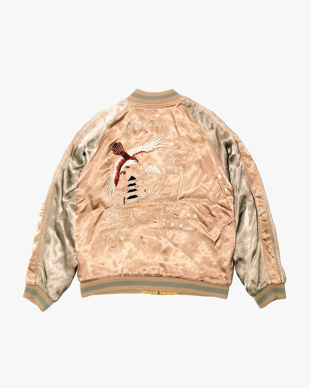Japanese Repro Souvenir Jacket, Reversible, M, Japanese Classic Script, Mt. Fuji and Hawk on Gold