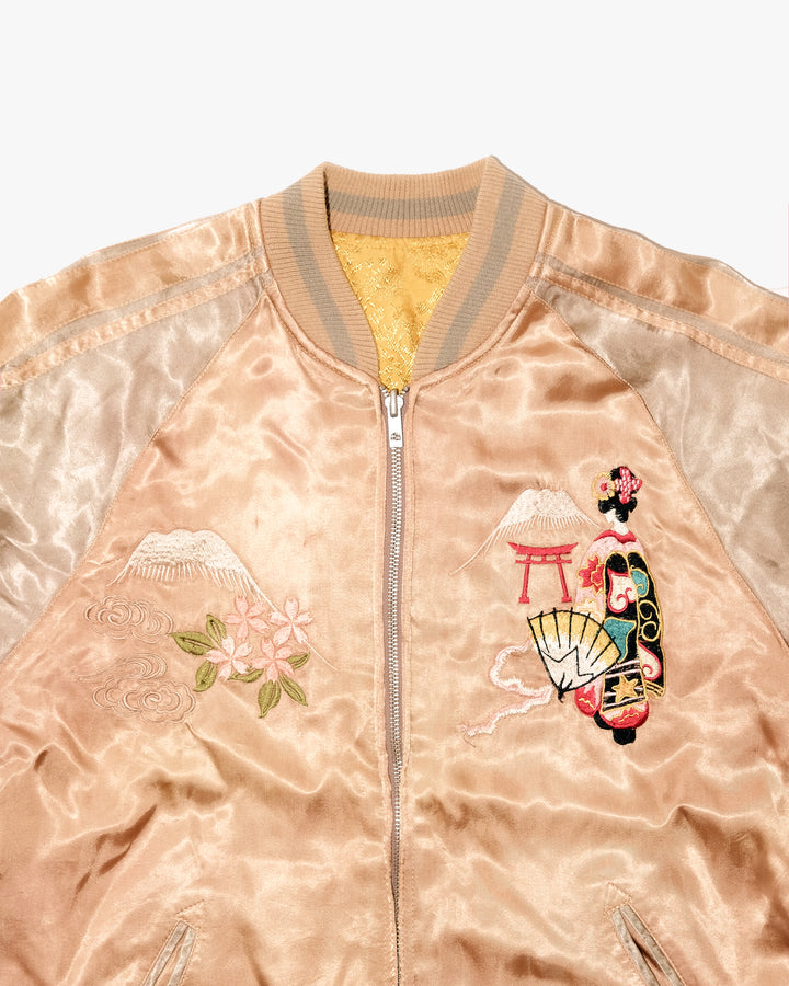 Japanese Repro Souvenir Jacket, Reversible, M, Japanese Classic Script, Mt. Fuji and Hawk on Gold