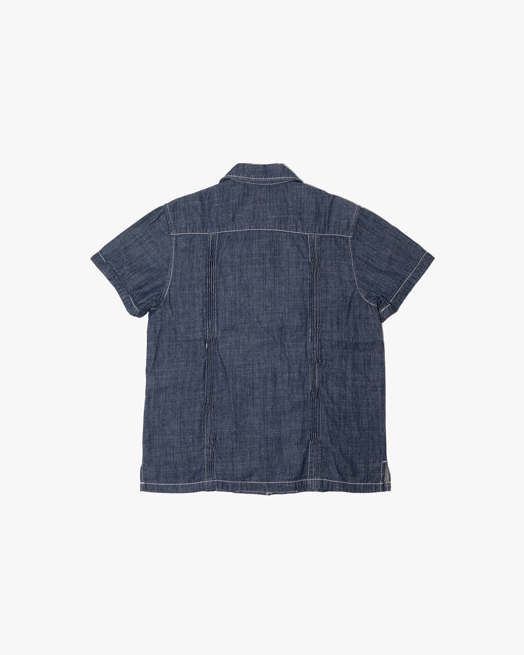 Japanese Repro Short-Sleeve Shirt, M, Aozora, Dark Wash Denim with Pintuck Details