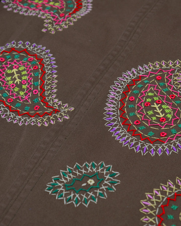 Japanese Repro Long-Sleeve Shirt, M, Paul Smith, Brown with Multicolor Embroidered Paisley
