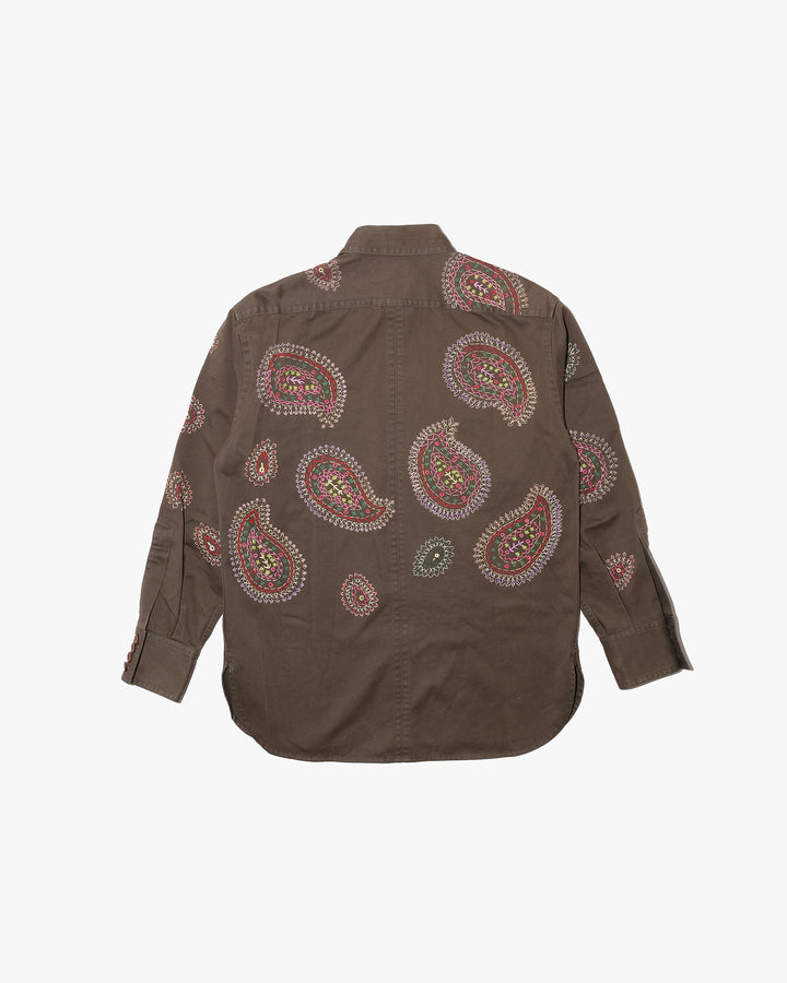 Japanese Repro Long-Sleeve Shirt, M, Paul Smith, Brown with Multicolor Embroidered Paisley