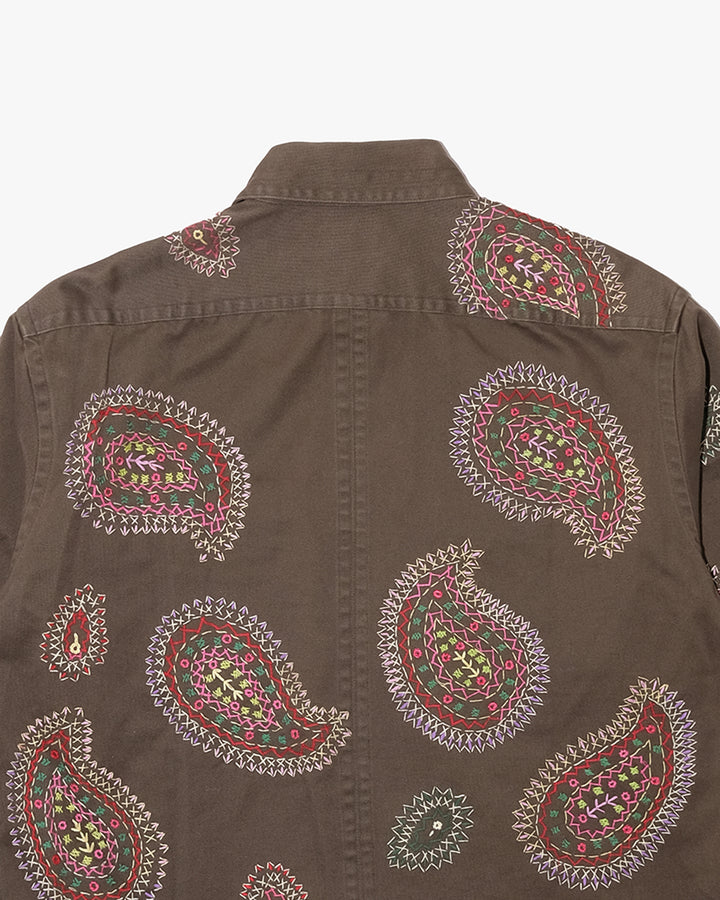 Japanese Repro Long-Sleeve Shirt, M, Paul Smith, Brown with Multicolor Embroidered Paisley