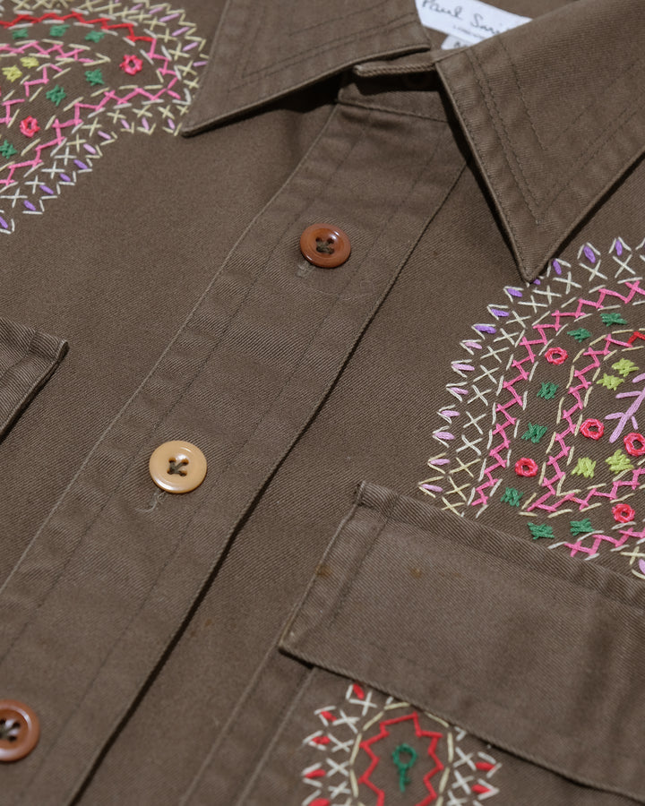 Japanese Repro Long-Sleeve Shirt, M, Paul Smith, Brown with Multicolor Embroidered Paisley