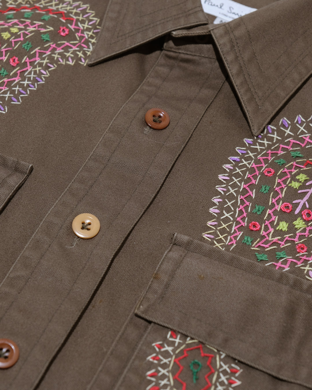 Japanese Repro Long-Sleeve Shirt, M, Paul Smith, Brown with Multicolor Embroidered Paisley