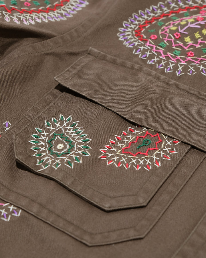 Japanese Repro Long-Sleeve Shirt, M, Paul Smith, Brown with Multicolor Embroidered Paisley