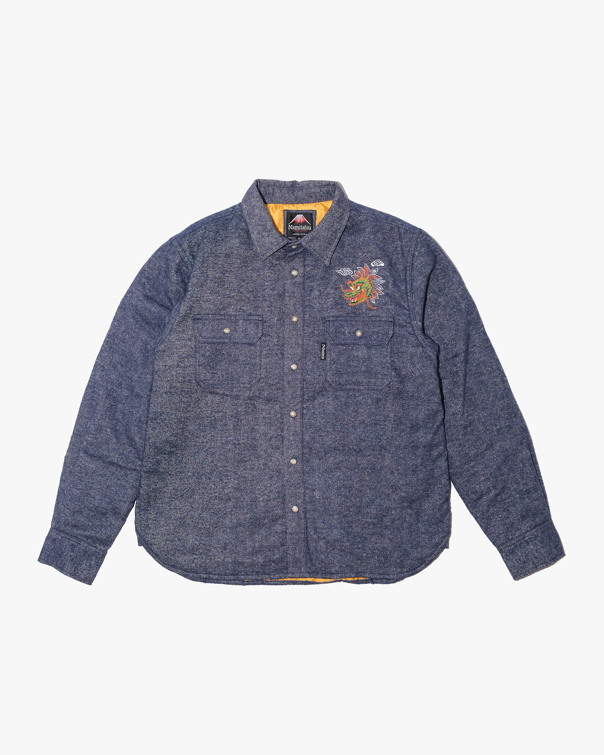 Japanese Repro Long-Sleeve Down Shirt, XL, Namitatsu, Blue