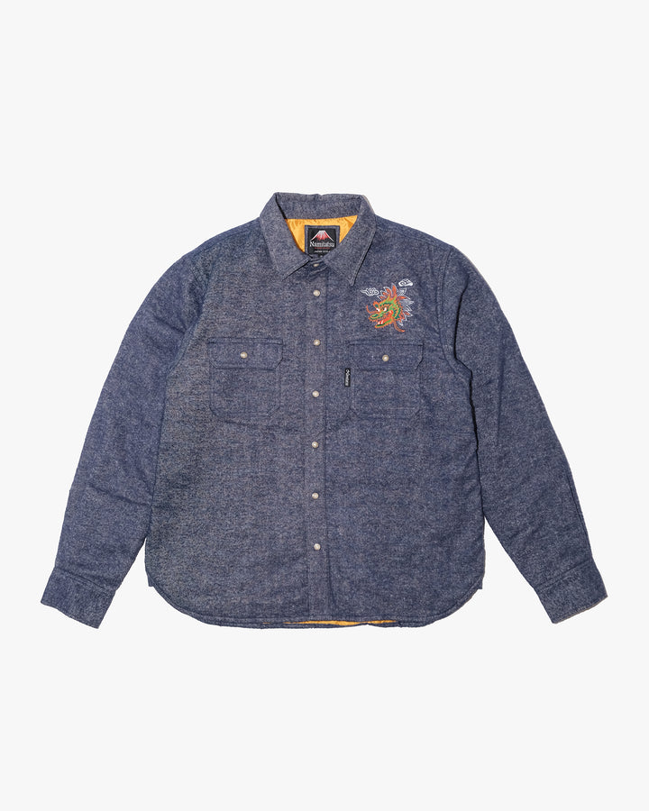 Japanese Repro Long-Sleeve Down Shirt, XL, Namitatsu, Blue