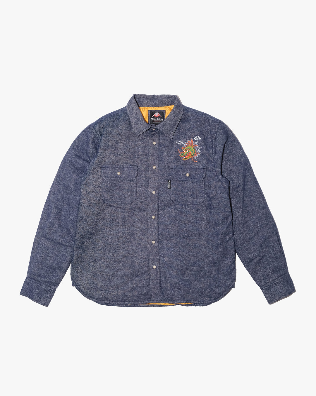 Japanese Repro Long-Sleeve Down Shirt, XL, Namitatsu, Blue