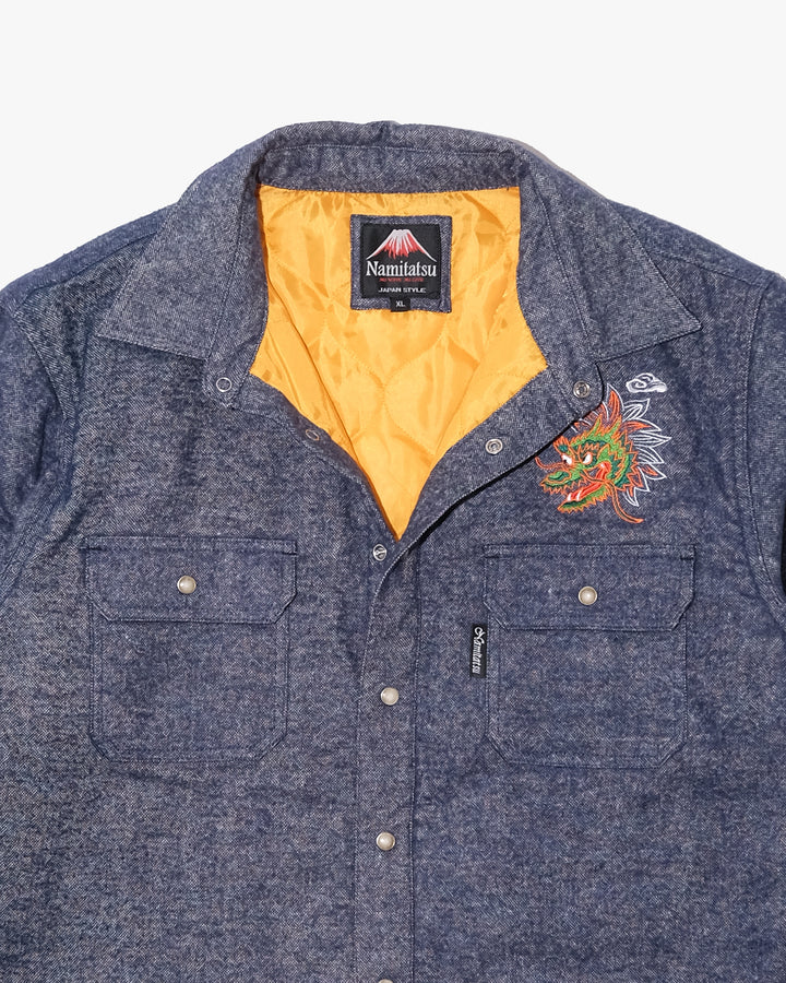 Japanese Repro Long-Sleeve Down Shirt, XL, Namitatsu, Blue