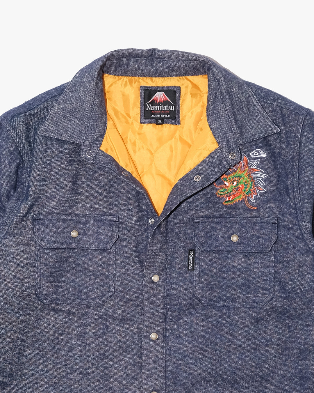 Japanese Repro Long-Sleeve Down Shirt, XL, Namitatsu, Blue