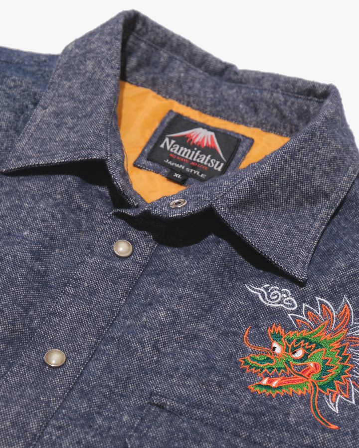 Japanese Repro Long-Sleeve Down Shirt, XL, Namitatsu, Blue