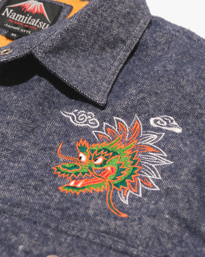 Japanese Repro Long-Sleeve Down Shirt, XL, Namitatsu, Blue