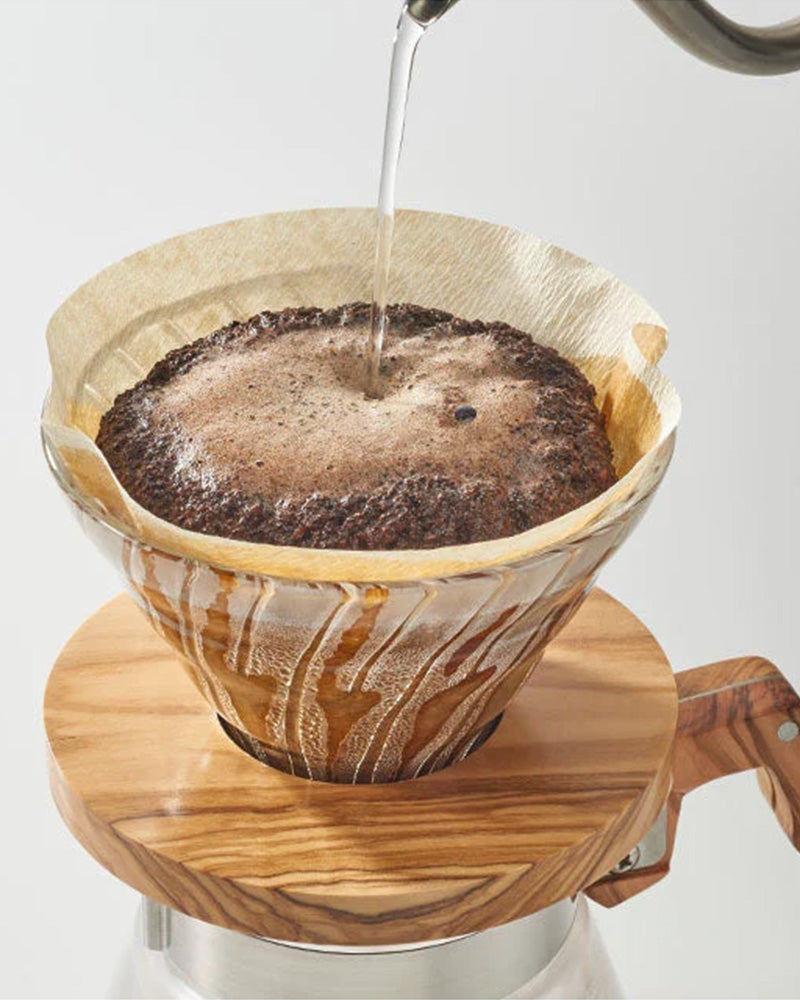 Hario, V60 Coffee Dripper, Glass, Olive Wood