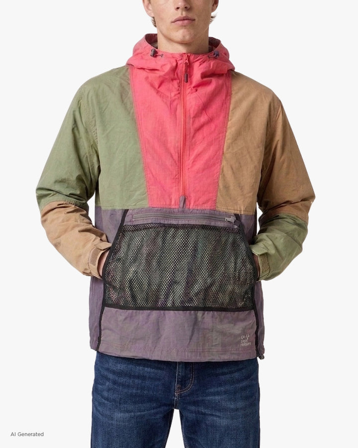 Japanese Repro Jacket, L, Go Slow Caravan, Nylon Color Block with Mesh Pocket