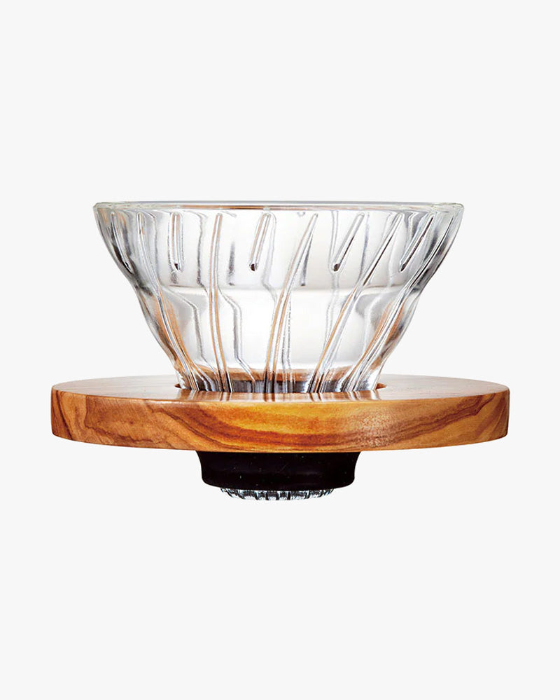 Hario, V60 Coffee Dripper, Glass, Olive Wood