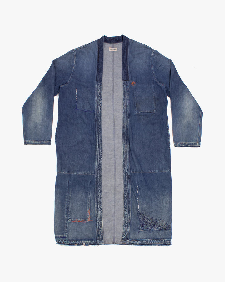 Japanese Repro Denim Robe, M, Kapital, Medium Wash with Multicolor Stitched Details