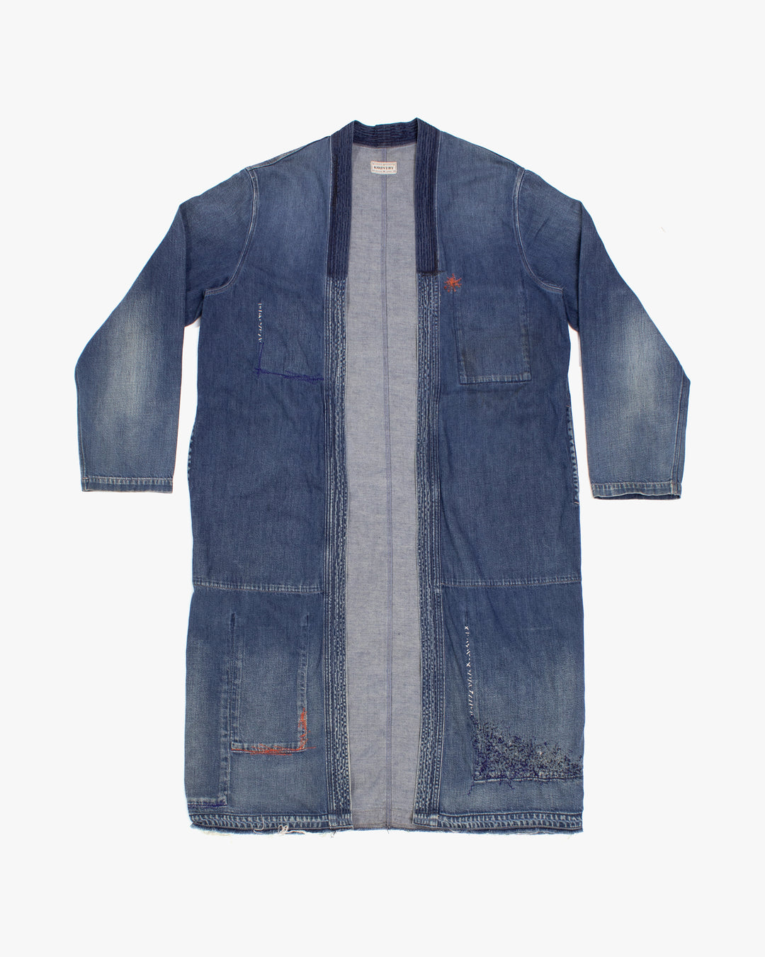 Japanese Repro Denim Robe, M, Kapital, Medium Wash with Multicolor Stitched Details