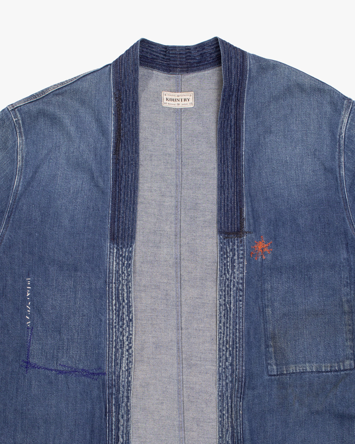 Japanese Repro Denim Robe, M, Kapital, Medium Wash with Multicolor Stitched Details