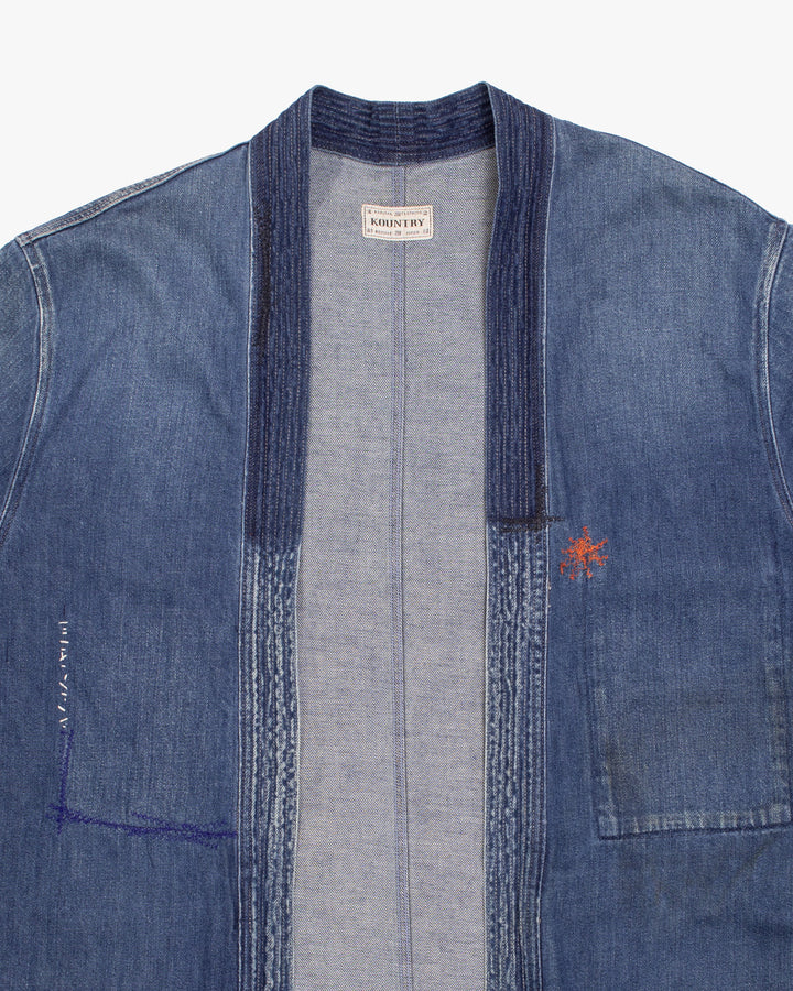 Japanese Repro Denim Robe, M, Kapital, Medium Wash with Multicolor Stitched Details