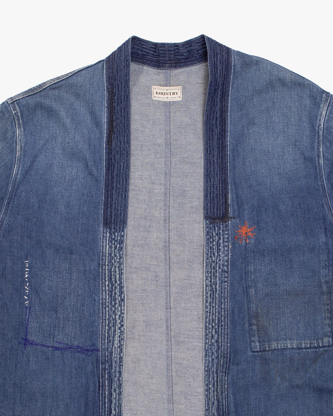 Japanese Repro Denim Robe, M, Kapital, Medium Wash with Multicolor Stitched Details