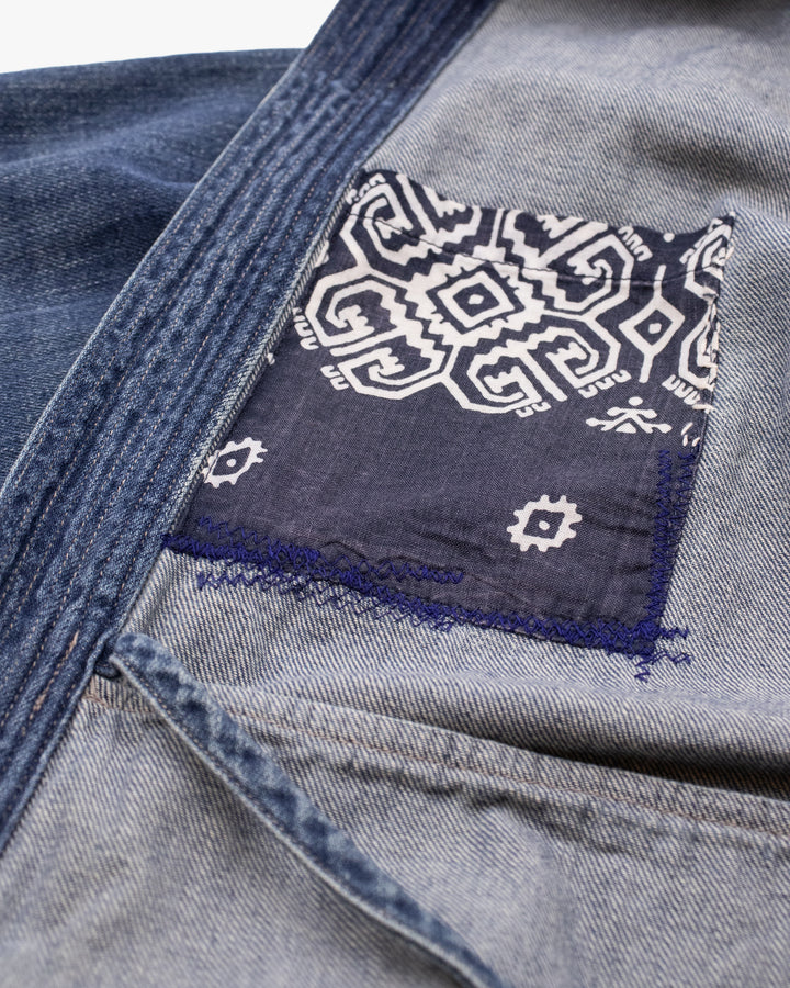 Japanese Repro Denim Robe, M, Kapital, Medium Wash with Multicolor Stitched Details