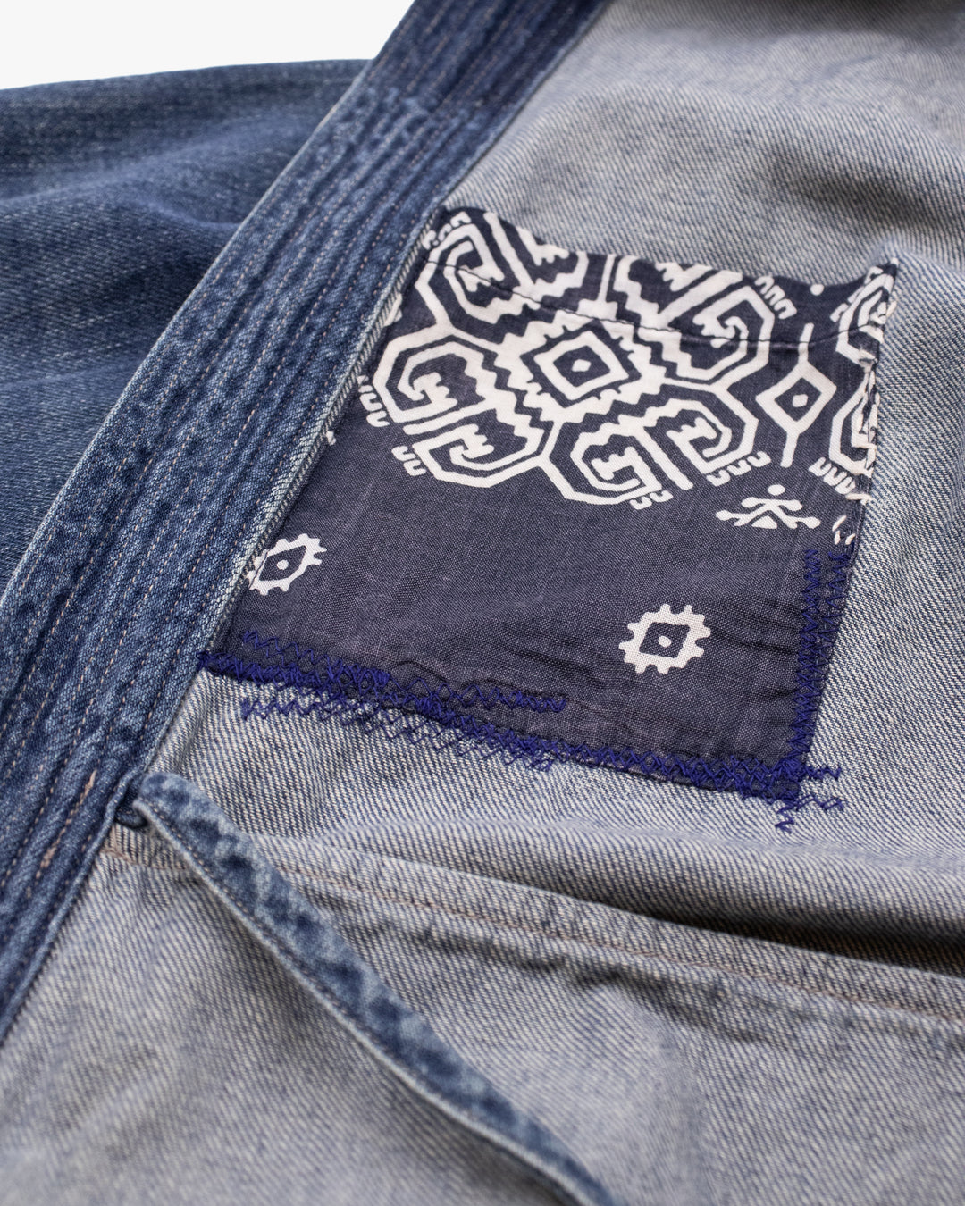 Japanese Repro Denim Robe, M, Kapital, Medium Wash with Multicolor Stitched Details
