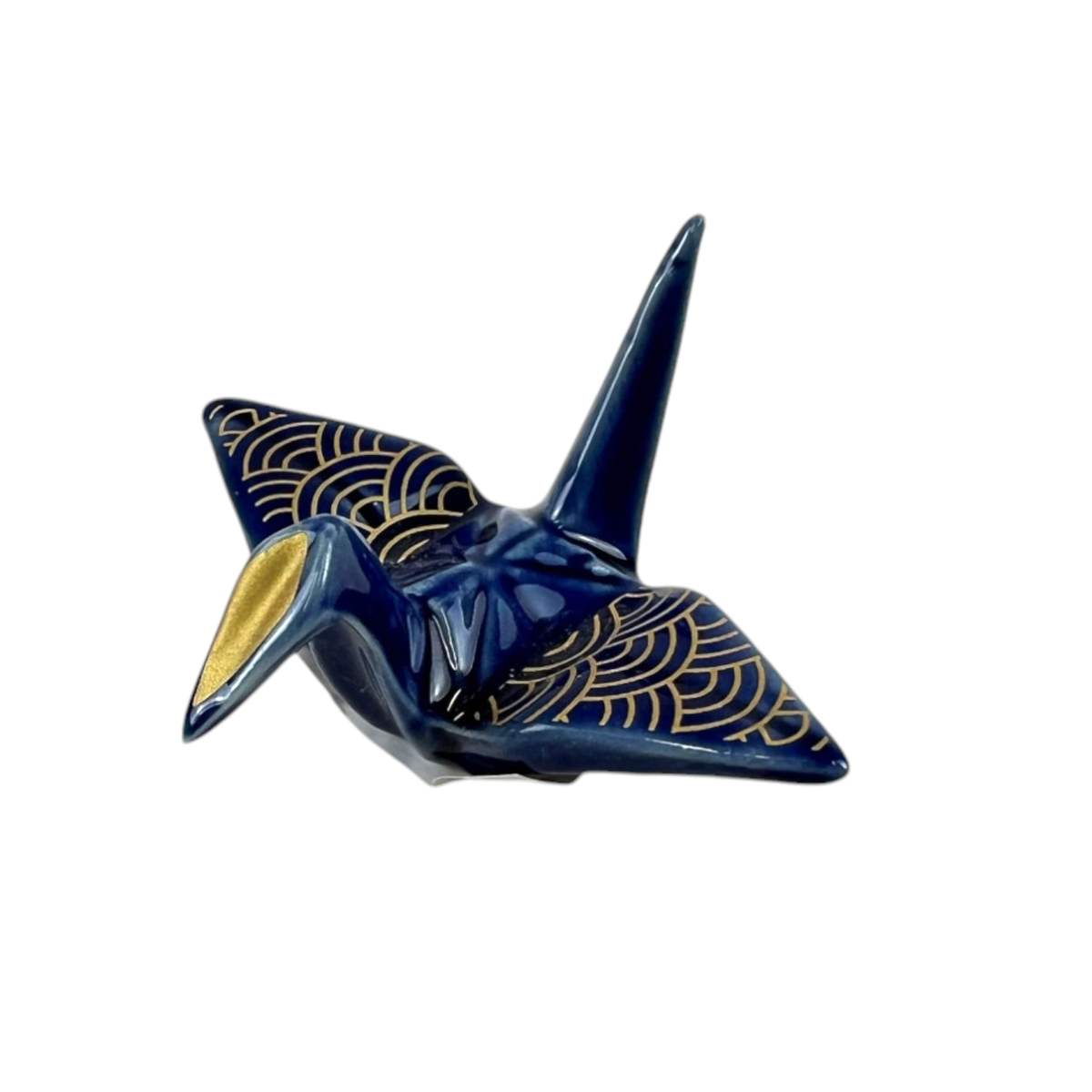 Urban Tokyo, Origami Crane Porcelain Chopsticks Rest 2"L Seigaiha Navy