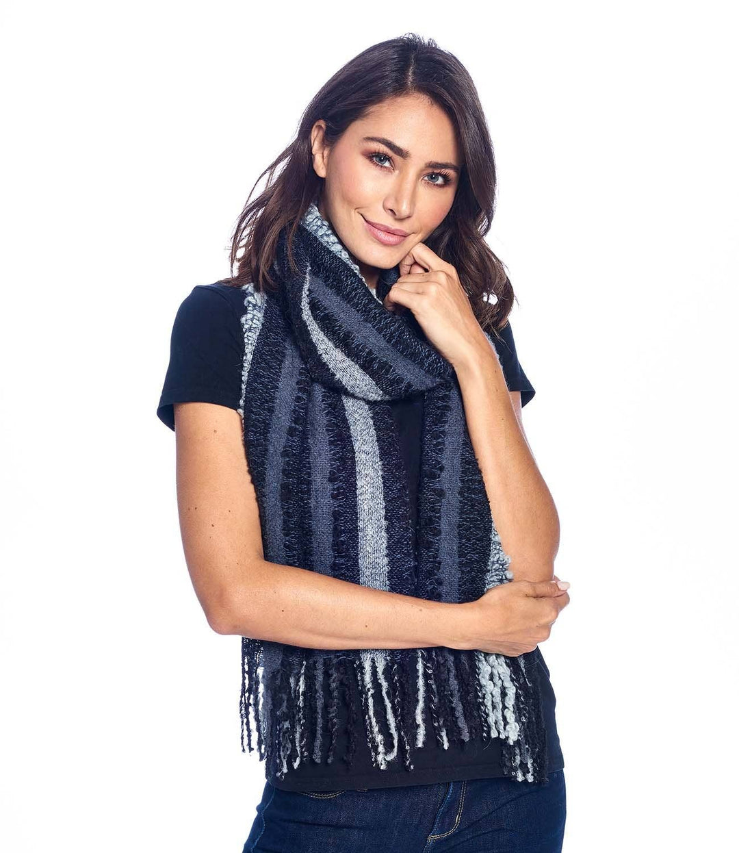 Shupaca Alpaca, Fringe Boucle Scarf, Charcoal