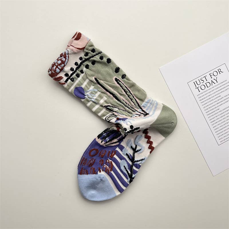 Tourtiwi, Crew Socks, Embossed Abstract Botanical
