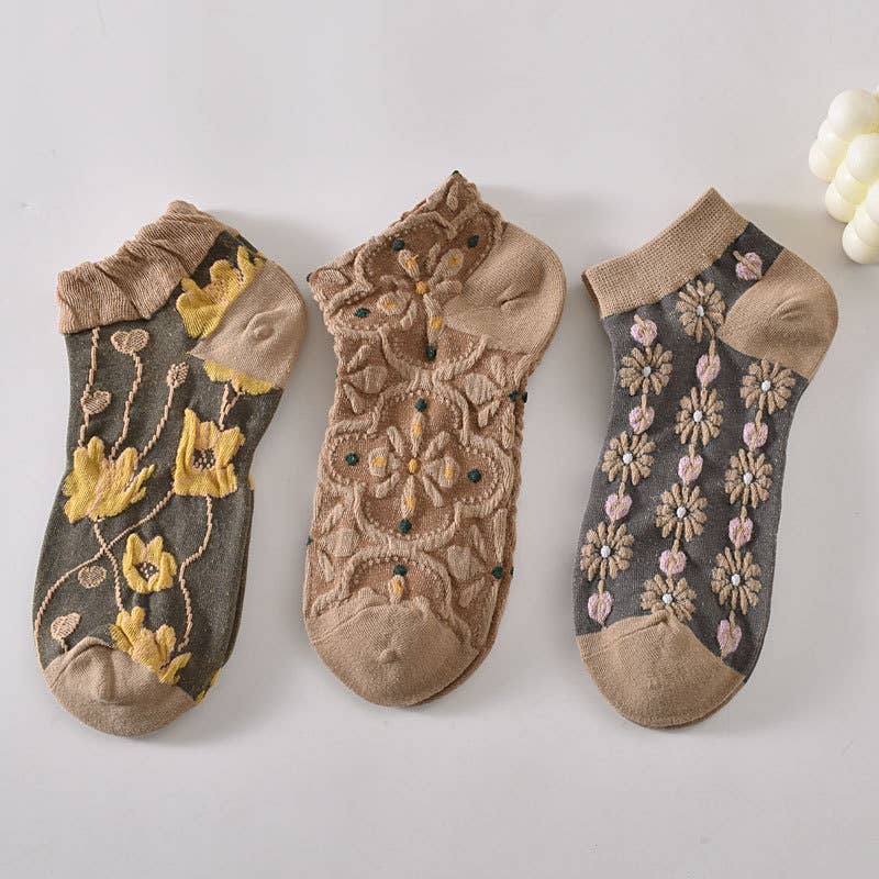 Tourtiwi, Ankle Socks, Embossed Retro Floral