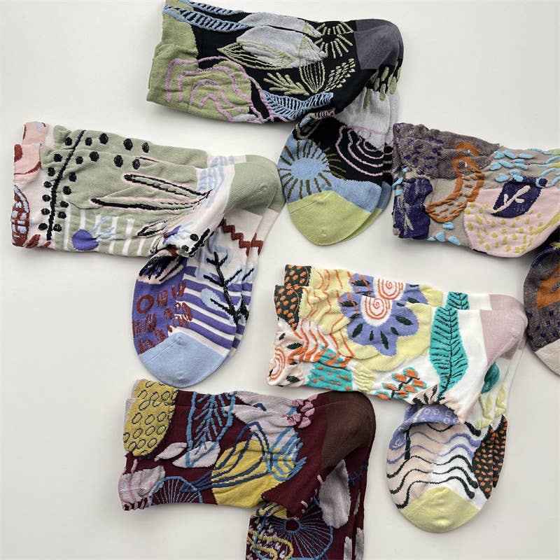 Tourtiwi, Crew Socks, Embossed Abstract Botanical