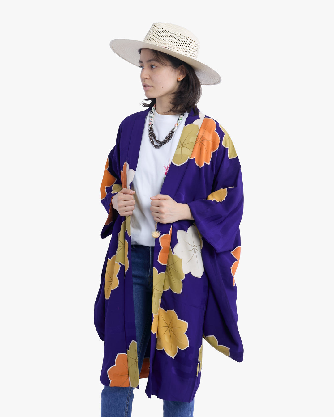 Vintage Haori Jacket, Purple with Multi Colored Momiji