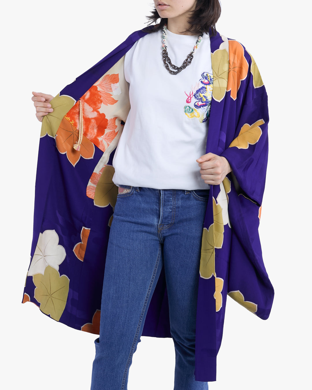 Vintage Haori Jacket, Purple with Multi Colored Momiji