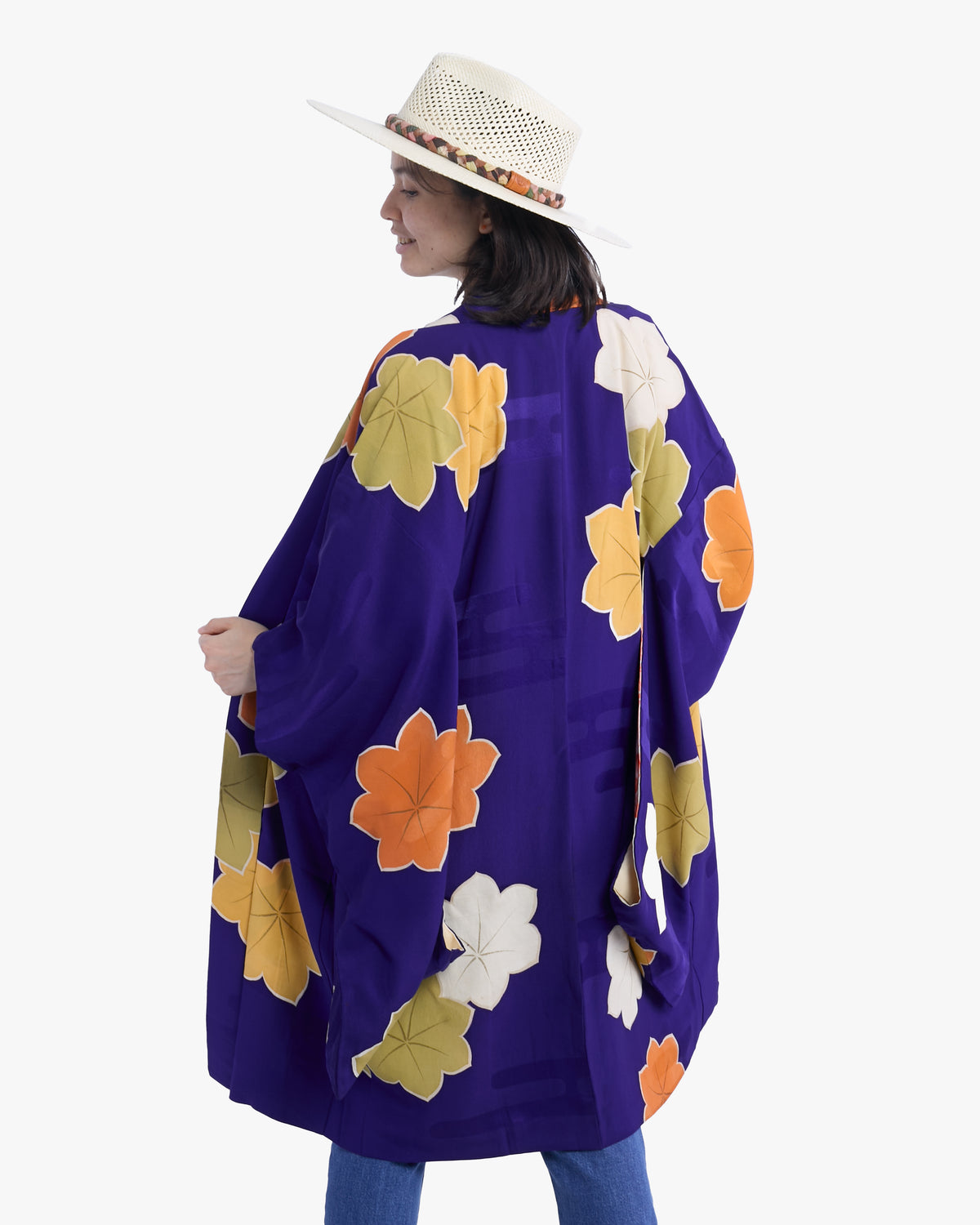 Vintage Haori Jacket, Purple with Multi Colored Momiji