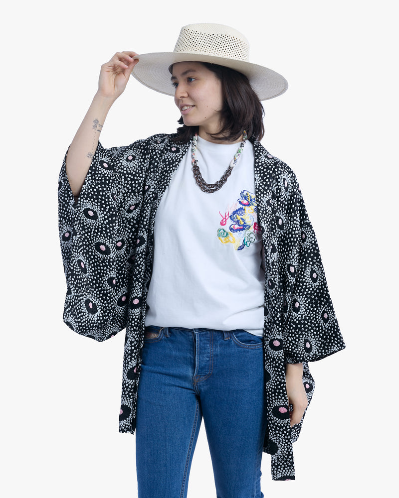 Vintage Haori Jacket, Full Shibori, Black and Pink Kanoko – Kiriko