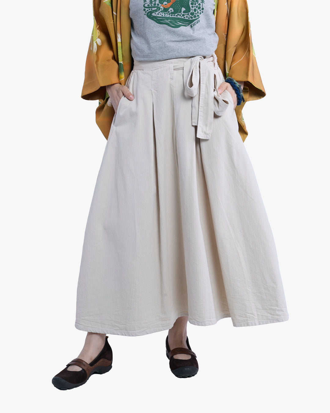 Prospective Flow Wrap Skirt, Kyu, Natural Herringbone