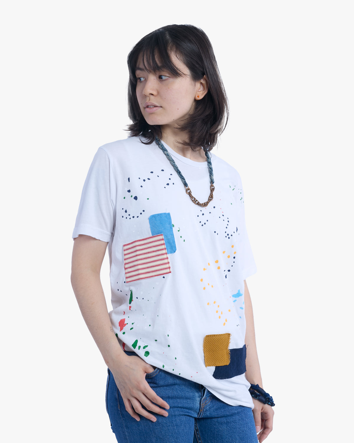Kiriko Original Tee, 3.8 oz Cotton, Painter Tee with Patches, White
