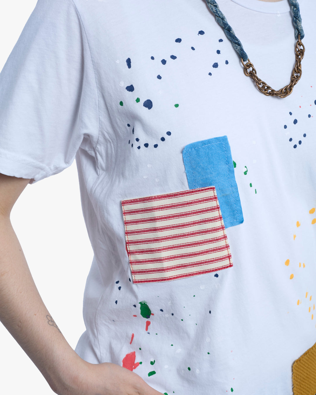 Kiriko Original Tee, 3.8 oz Cotton, Painter Tee with Patches, White