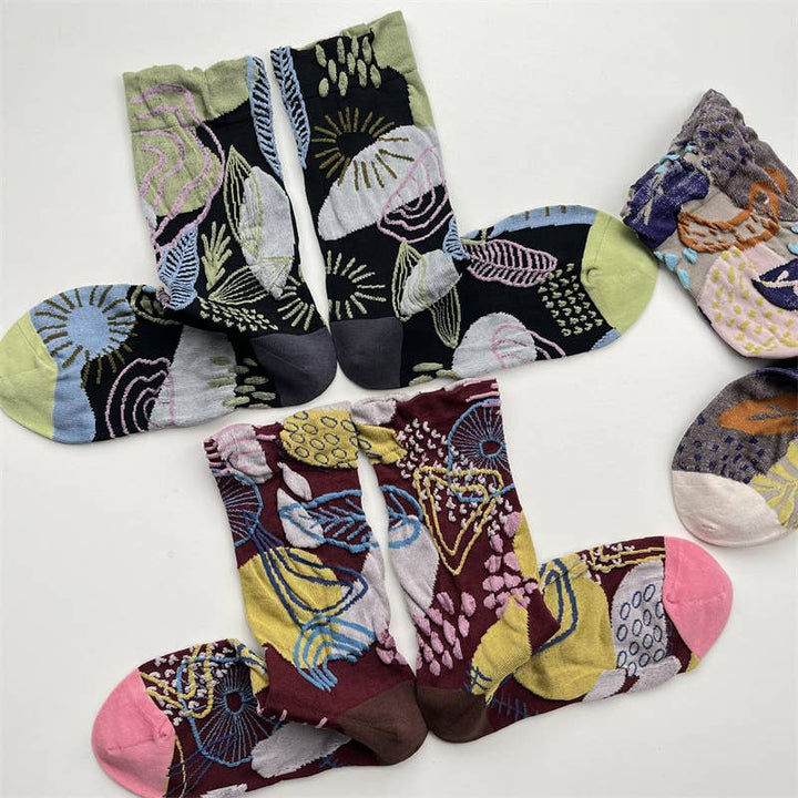 Tourtiwi, Crew Socks, Embossed Abstract Botanical